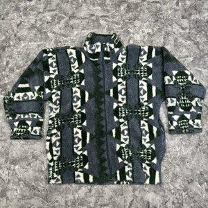 Vintage Monterey Aztec Fleece Jacket Women Size M Full Zip Collared Made In USA